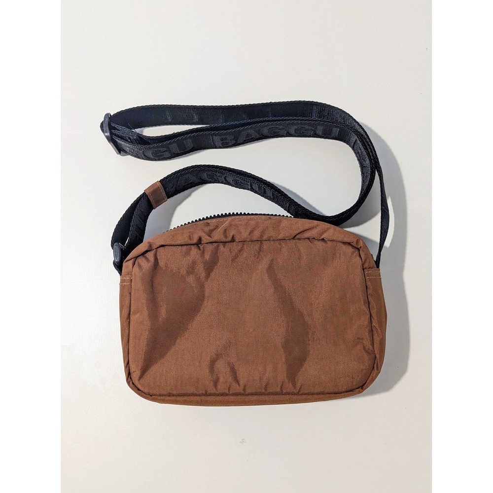 Baggu Nylon Camera Crossbody Bag Brown with Logo Strap Small Messenger